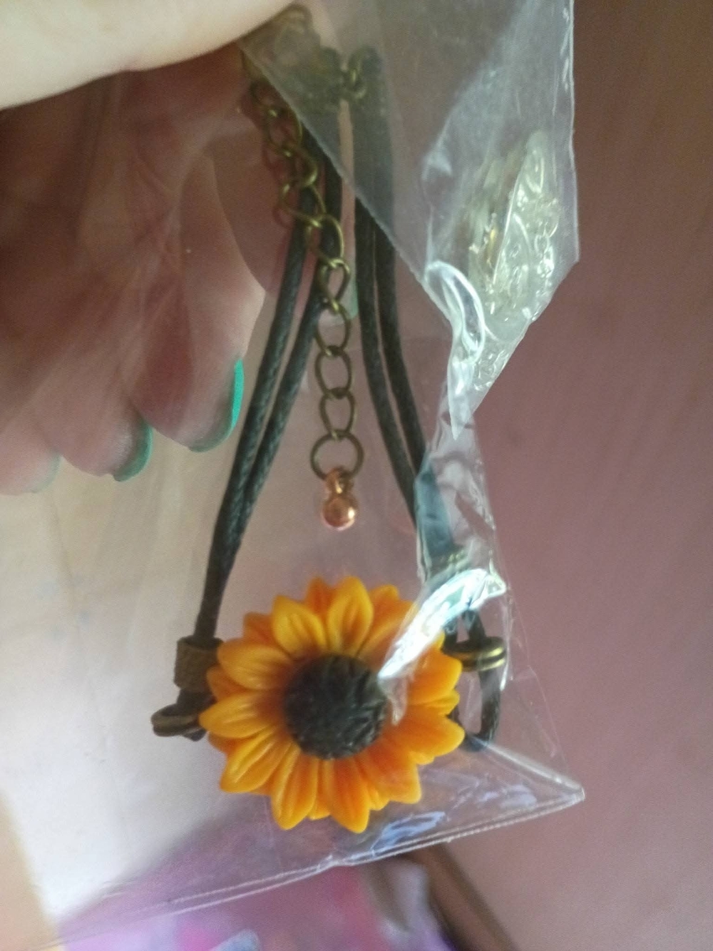 Sunflower Charm Leather Cord Bracelet - Yellow Floral Accent